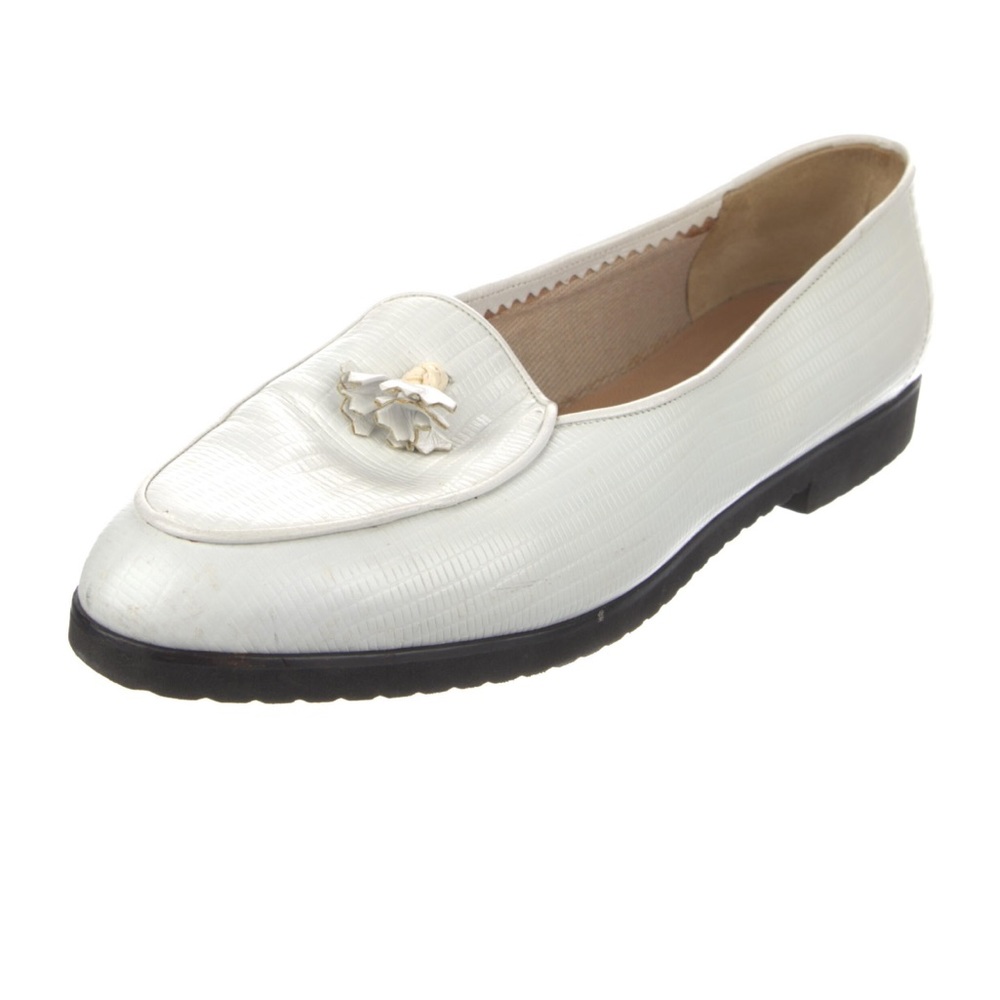 Vintage Bottega Veneta white leather croc loafers